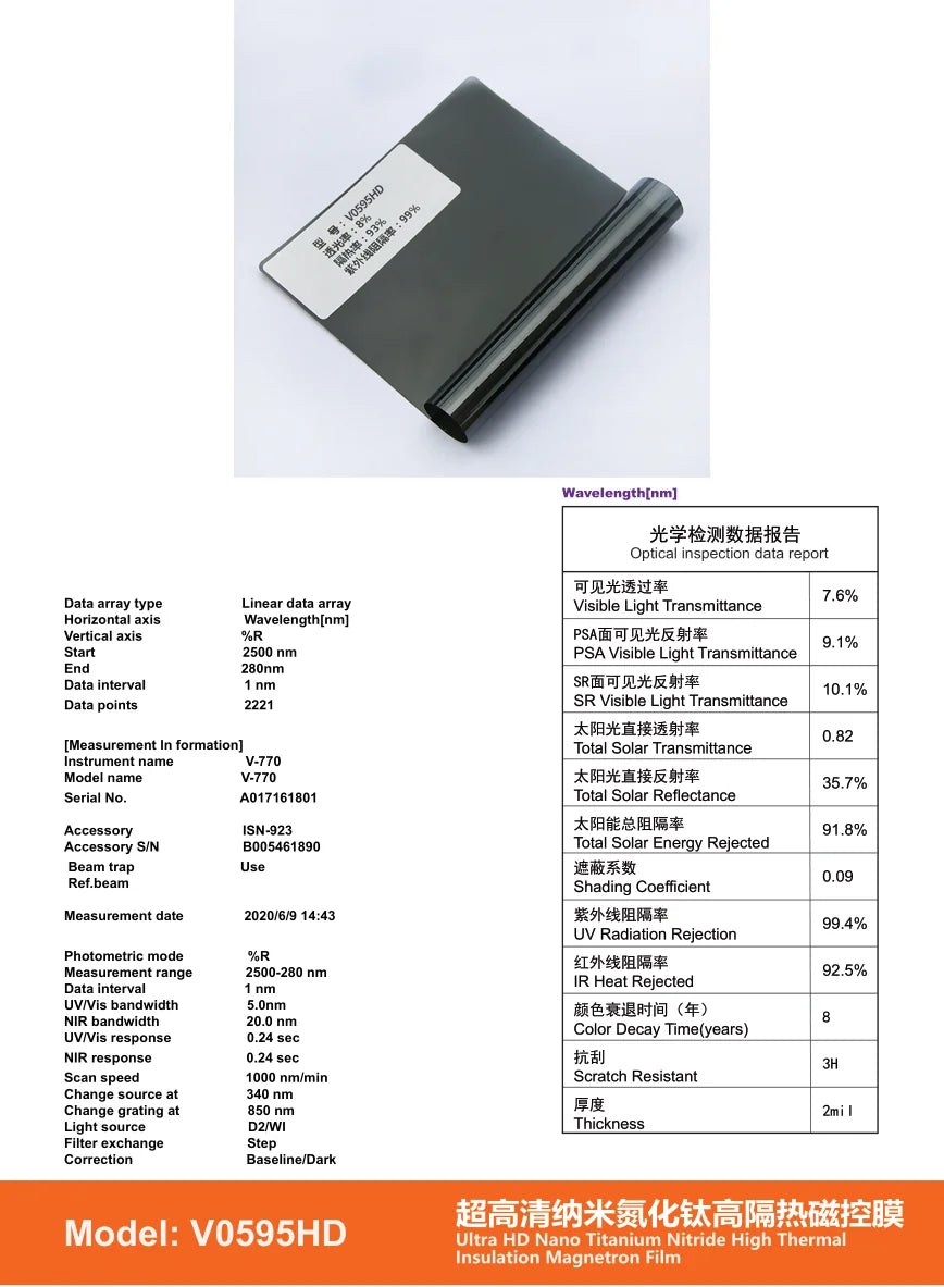 V Series Ultra HD TiN Magnetron Window Film (2mil) - Titanium Nitride - 7 | YunNian Auto Film