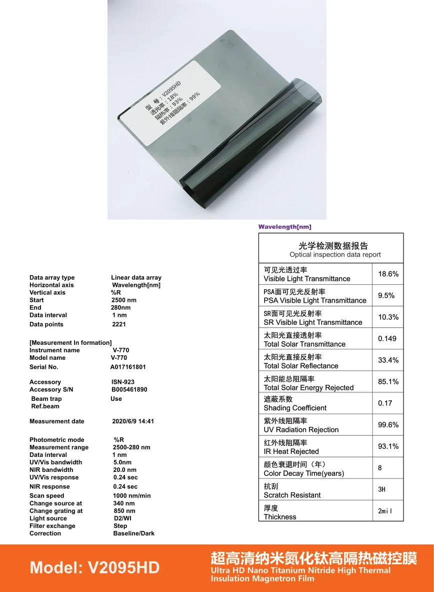 V Series Ultra HD TiN Magnetron Window Film (2mil) - Titanium Nitride - 6 | YunNian Auto Film