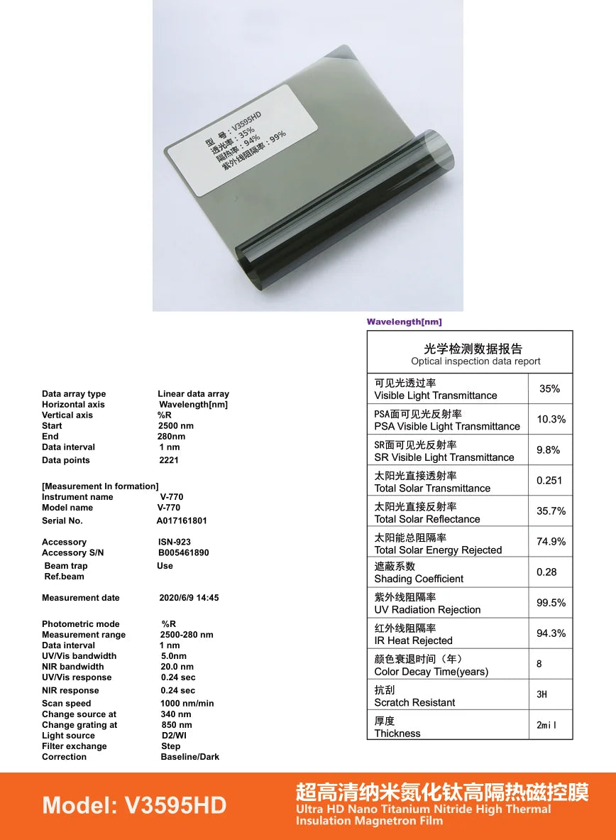 V Series Ultra HD TiN Magnetron Window Film (2mil) - Titanium Nitride - 5 | YunNian Auto Film