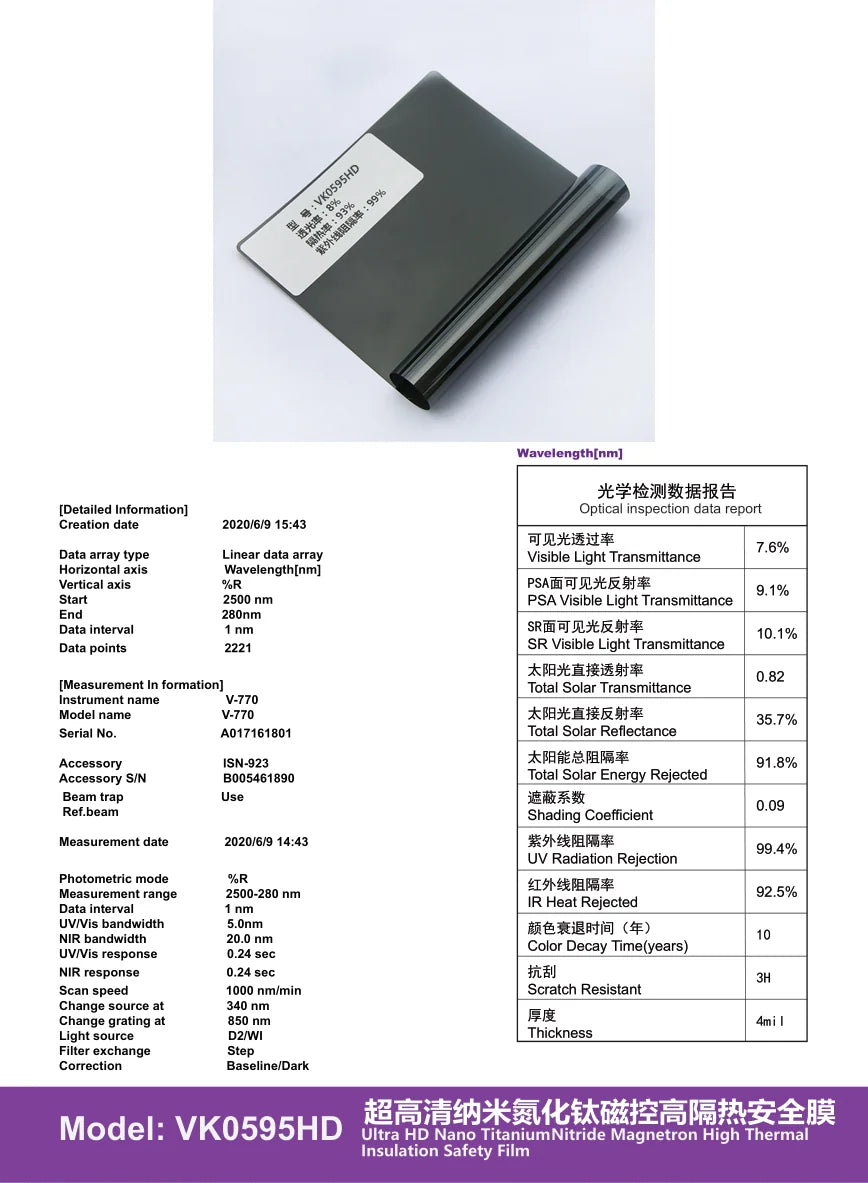 VK Ultra HD Safety TiN Window Film (4mil) - Titanium Nitride - 9 | YunNian Auto Film