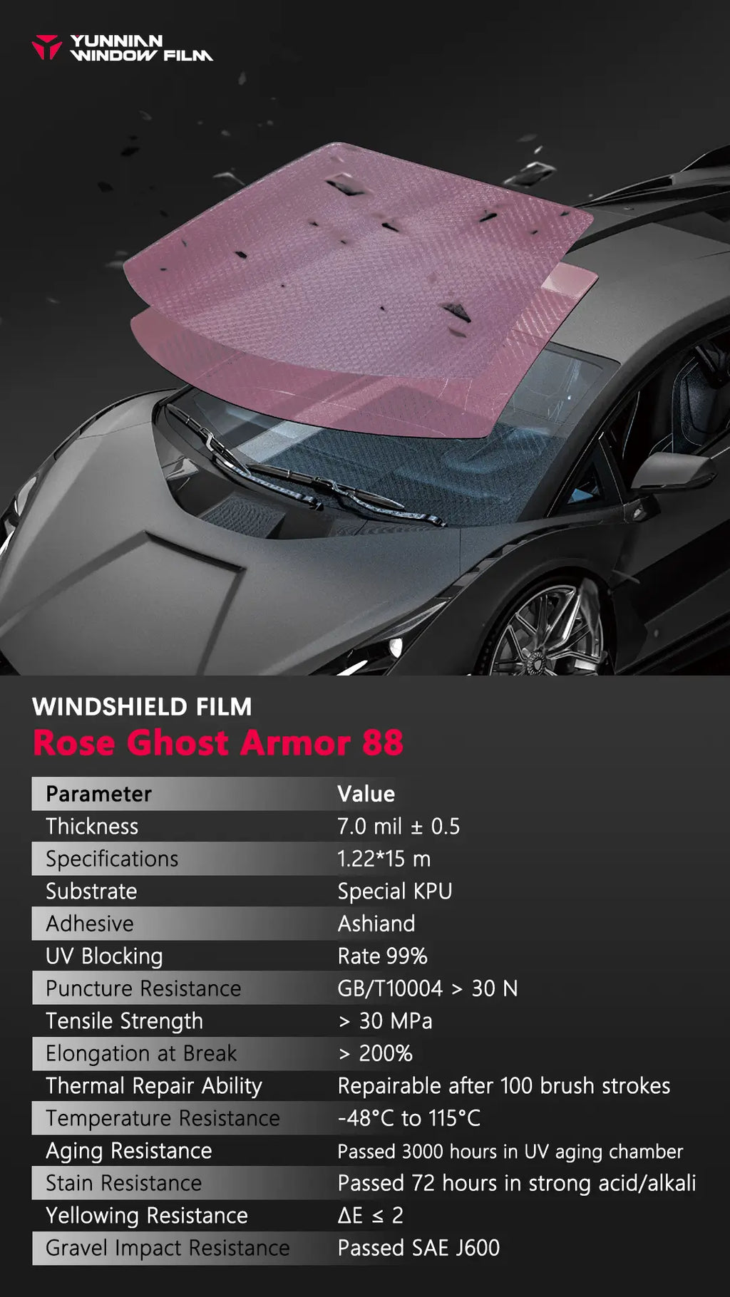 Glass Shield Windshield Protection - Phantom Rose (Chameleon)