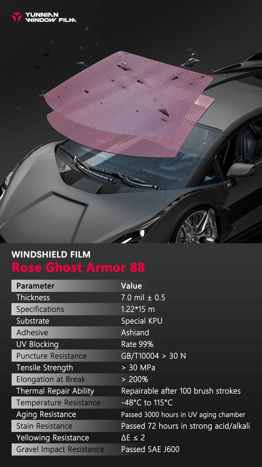 Glass Shield Windshield Protection - Phantom Rose (Chameleon)
